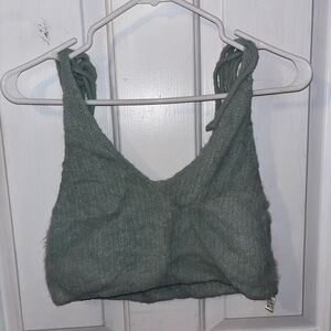 Zara Sage Green Fuzzy Knit Crop Top